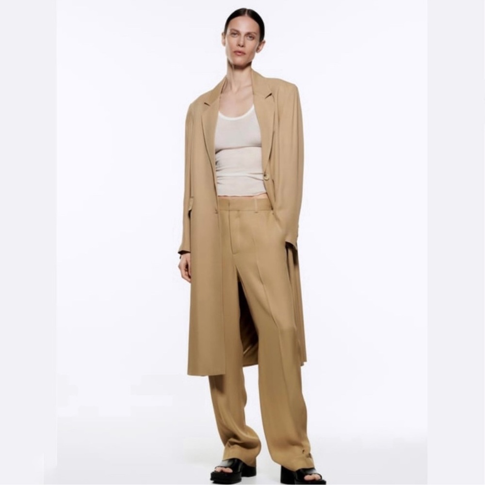 Zara flowy mink tan trench cost size Large - Picture 2 of 9